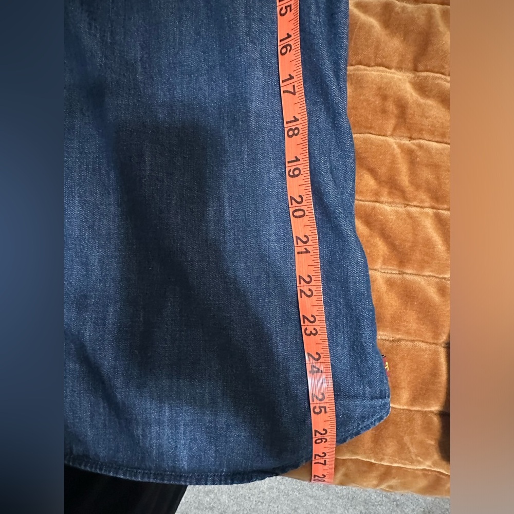 7 For All Mankind Blue Denim Button Down Women’s Size XXL Short Sleeve Top - Picture 11 of 13